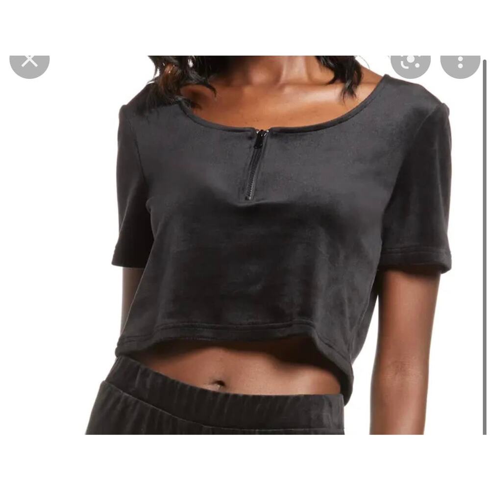 Vero Moda Athena Zip Detail Velvet Crop Top Black XL NEW